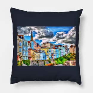 Tenby Town Houses, Dramatic, Pembrokeshire, Wales Pillow