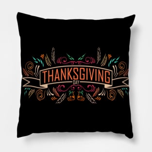 Autumn Crops And Leaves Ribbon With Thanksgiving Pillow