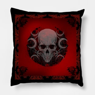 Gothic skull moon red and black Pillow