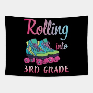 Rollerblading Students Rolling Into 3rd Grade Happy First Day Of School Tapestry