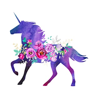 Unicorn, watercolor unicorn, purple unicorn, unicorn flowers T-Shirt