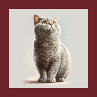 Illustration of handsome Scottish cat looking up T-Shirt