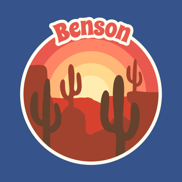 Discover Benson Arizona Desert Camping Hiking, California Desert, Mojave Desrt, Sand, Red Sun and Cactus, Benson T-shirt - Benson - T-Shirt