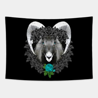 Goat Blue Rose Wreath Tapestry