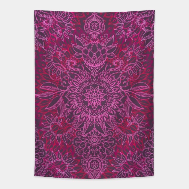 Magenta, Pink & Coral Protea Doodle Pattern Tapestry by micklyn