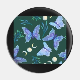 Blue Butterflies and Moon Phases on Green Pin