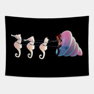 Cute mermaid has fun with seahorses Tapestry