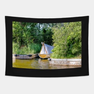 Wooden boat moored in the Norfolk Broads Tapestry