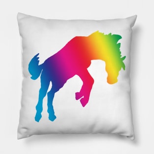 Horse bucking rainbow silhouette Pillow