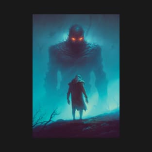 Giant in the Fog | Ominous Painting | Horror Fiction Art | Surrealism Artist | Dark Fantasy Style | Mysterious Giant in the Mist T-Shirt