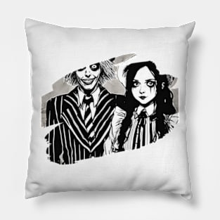 beetlejuice and wednesday adams  manga style Pillow