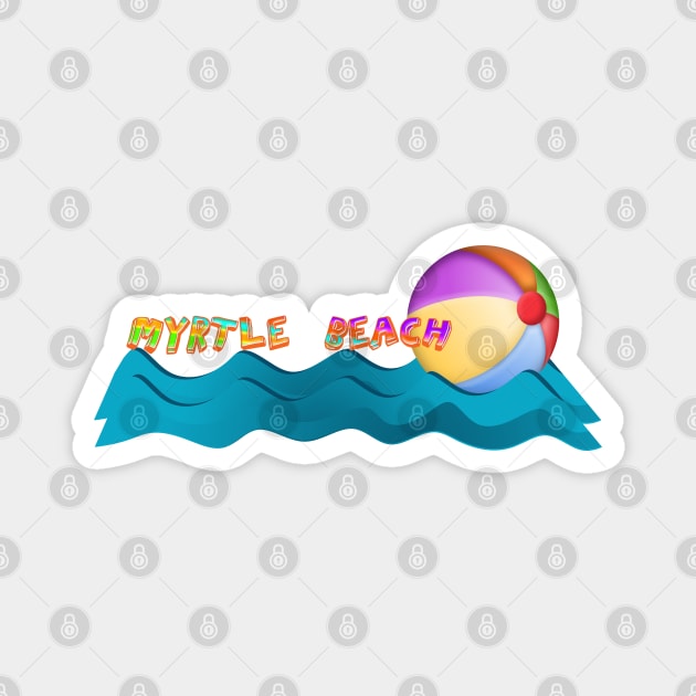 Myrtle Beach SC Waves with Beach Ball Magnet by Roly Poly Roundabout