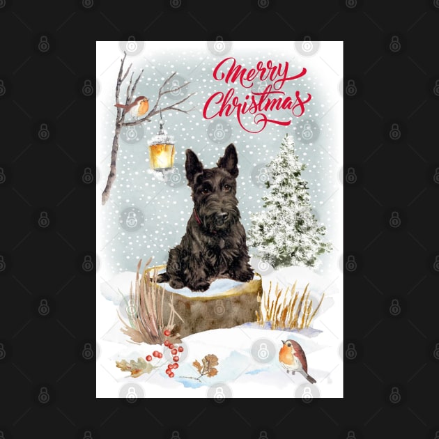 Scottish Terrier Scottie Merry Christmas Santa Dog Holiday Greeting by Puppy Eyes