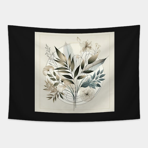 Simplistic Elegance: Botanical Minimalist Art Tapestry by heartyARTworks