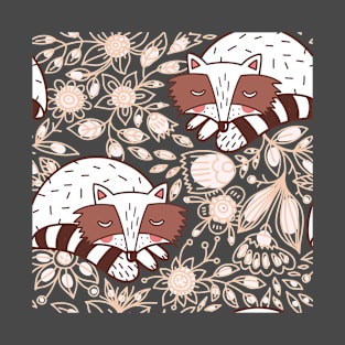 fox & flower pattern T-Shirt