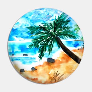 Sandy Beach and Palm Trees Pin