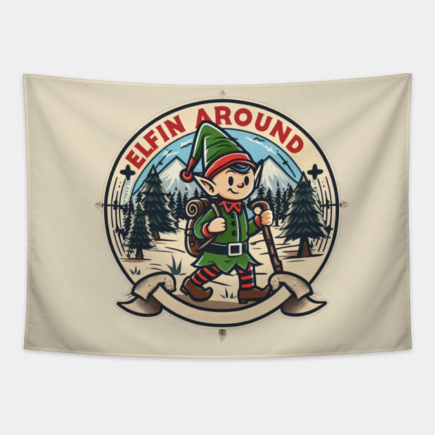 "Elfin' Around" Funny Christmas Tapestry by SimpliPrinter