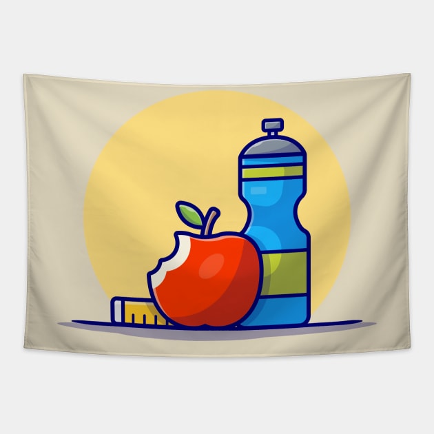 Apple, Bottle And Body Meter Cartoon Vector Icon Illustration Tapestry by Catalyst Labs