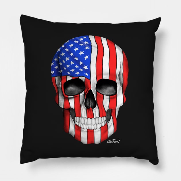 American Flag Skull (On Dark Background) Pillow by GDGCreations