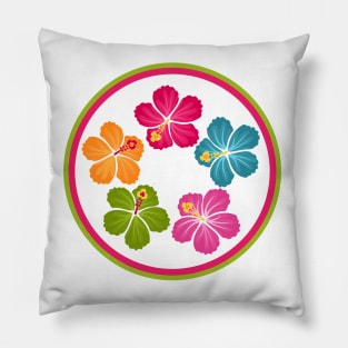 Hand Drawn Hibiscus Flower Wreath Emblem Pillow