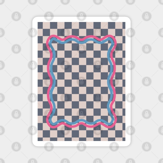 90s Checkerboard Blue Denim Magnet by Colorable