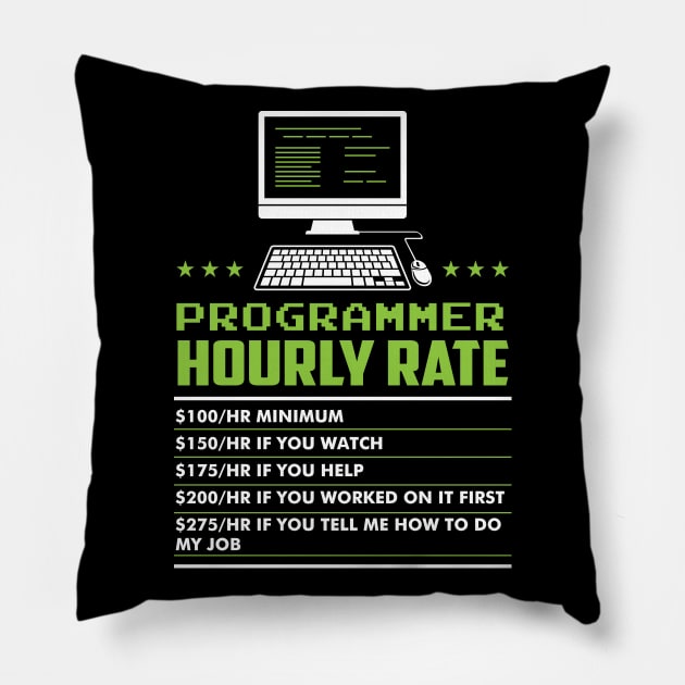 Hourly Rate - Funny Coder Programmer Pillow by Shirtbubble