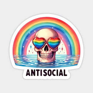 "Antisocial" Skull and Rainbow Magnet