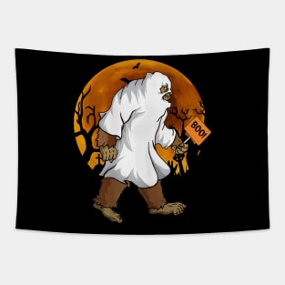 Bigfoot Boo Wearing Ghost Halloween Custome Tapestry
