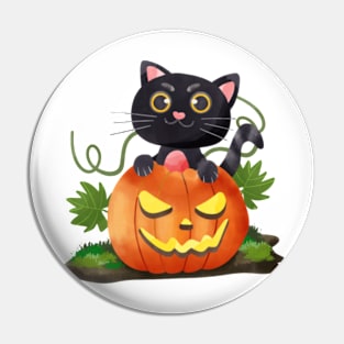 cartoon cute watercolor halloween cat Pin