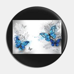 Blue Butterflies with Wild Plants Pin