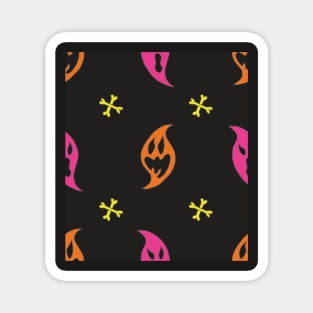 Kopie von Halloween pattern with small monsters and bones in red, pink and gray-green Magnet