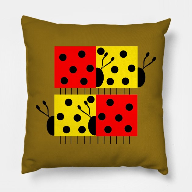 Square Ladybugs Pillow by Cuprum