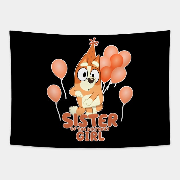 Bluey and Bingo sister girl Tapestry by Justine Nolanz