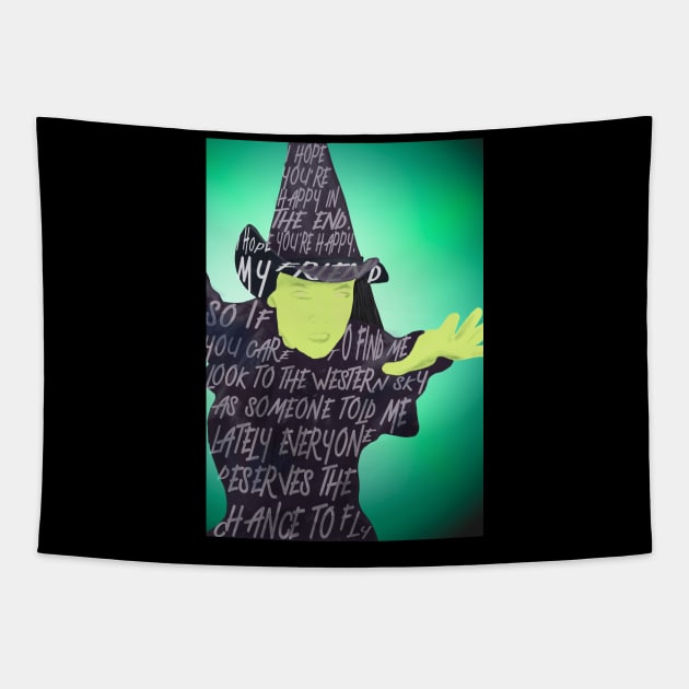 Elphaba is Defying Gravity Tapestry by Skahfee