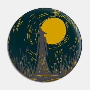 Linocut Witch Pin