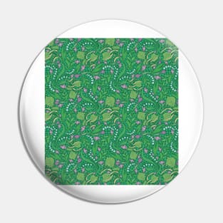 Lilies of the valley and crocuses on green background Pin