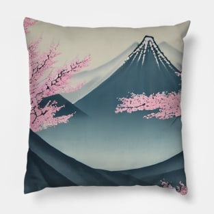 Cherry blossoms and mountains landscape Pillow