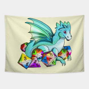 Cute baby cartoon dragon with dnd dice Tapestry