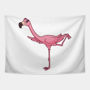 Cartoon flamingo doing yoga Tapestry