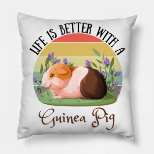 Life Is Better With A Guinea Pig, Cute Retro Sunset Guinea Pig Lover Pillow
