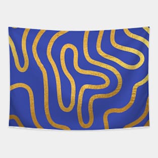 Indigo Blue Gold colored abstract lines pattern Tapestry