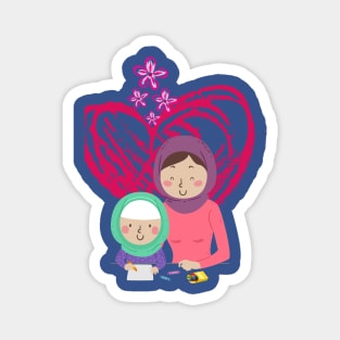 Muslim Mom and Child coloring together Magnet