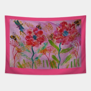 Bumble bees and Big Bold Pink Flowers Tapestry