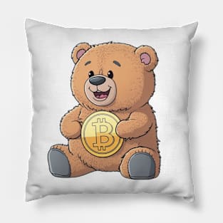 Cute TeddyBear with Bitcoin Coin - Cartoon Style Pillow