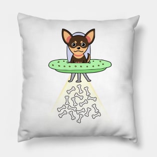 Funny small dog is flying a ufo Pillow
