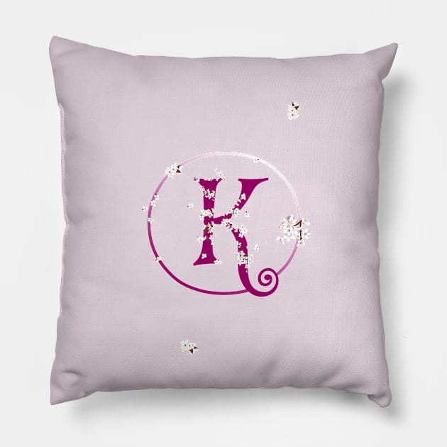 Monogram fairy flowers, letter K Pillow by Slownessi