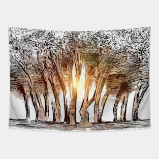Sun-Kissed Forest Path Artwork Tapestry