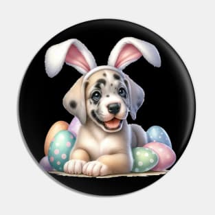 Puppy Great Dane Bunny Ears Easter Eggs Happy Easter Day Pin