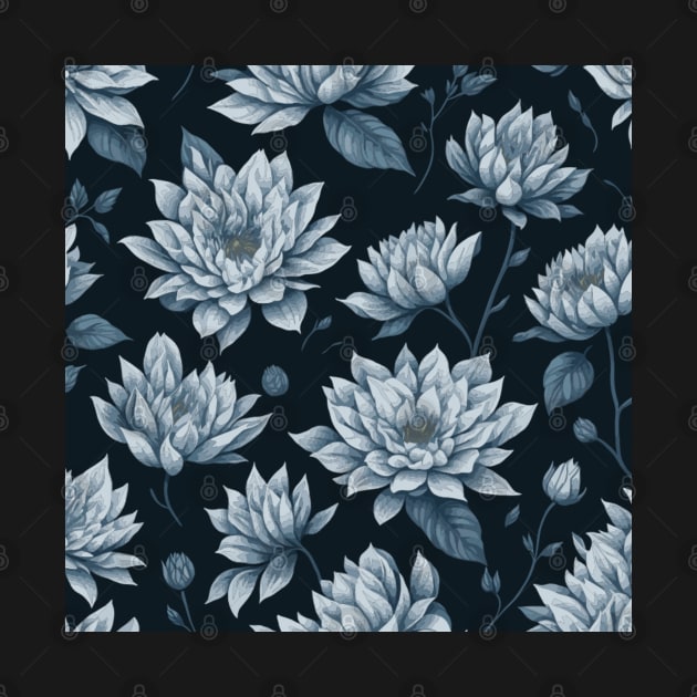 Sky Blue Flower Pattern on Black by Siha Arts