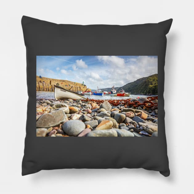 Clovelly Boats, North Devon, England Pillow by tommysphotos